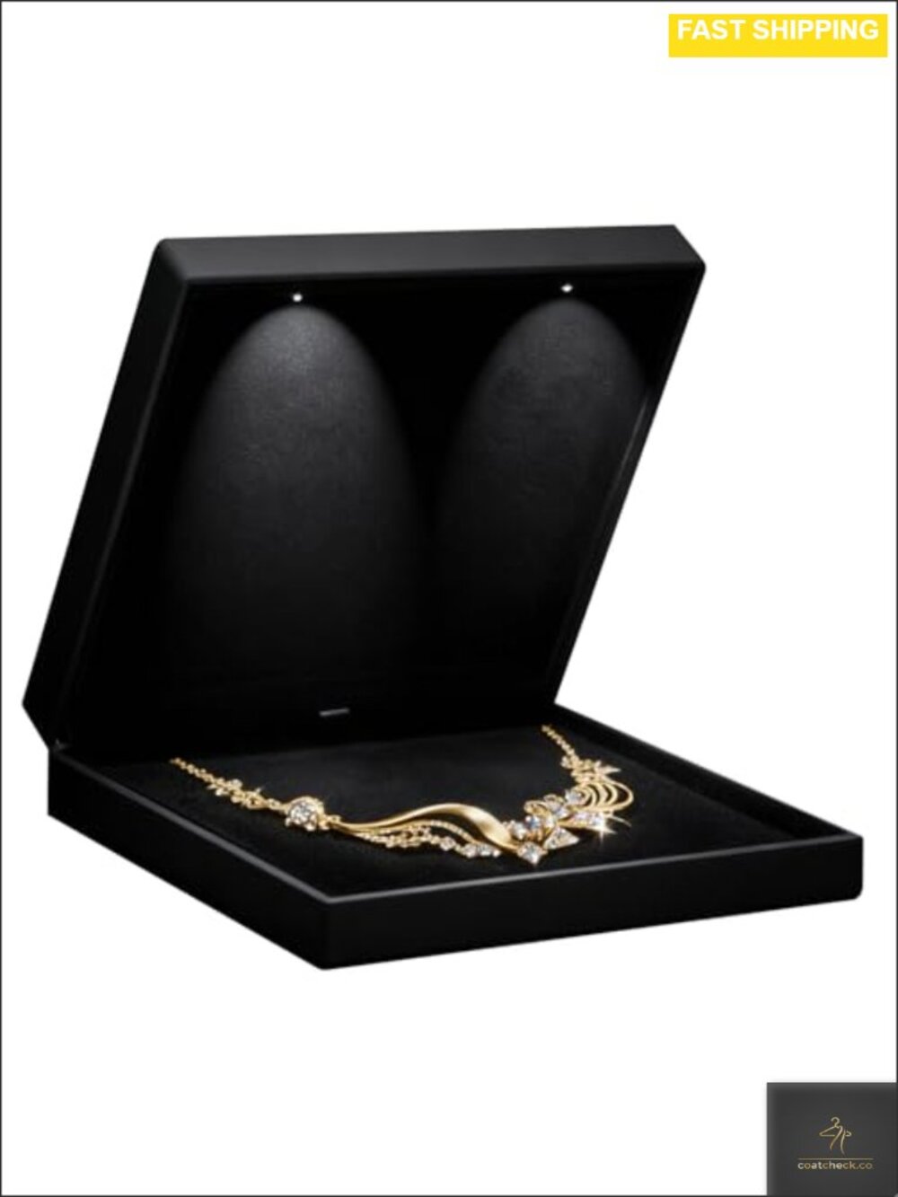 LED Light Up Necklace Box Square Velvet Jewelry Display Proposal Gift